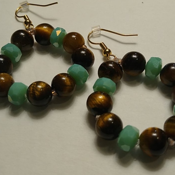 Handmade Tigers Eye Gemstone Hoop Earrings - Picture 2 of 4